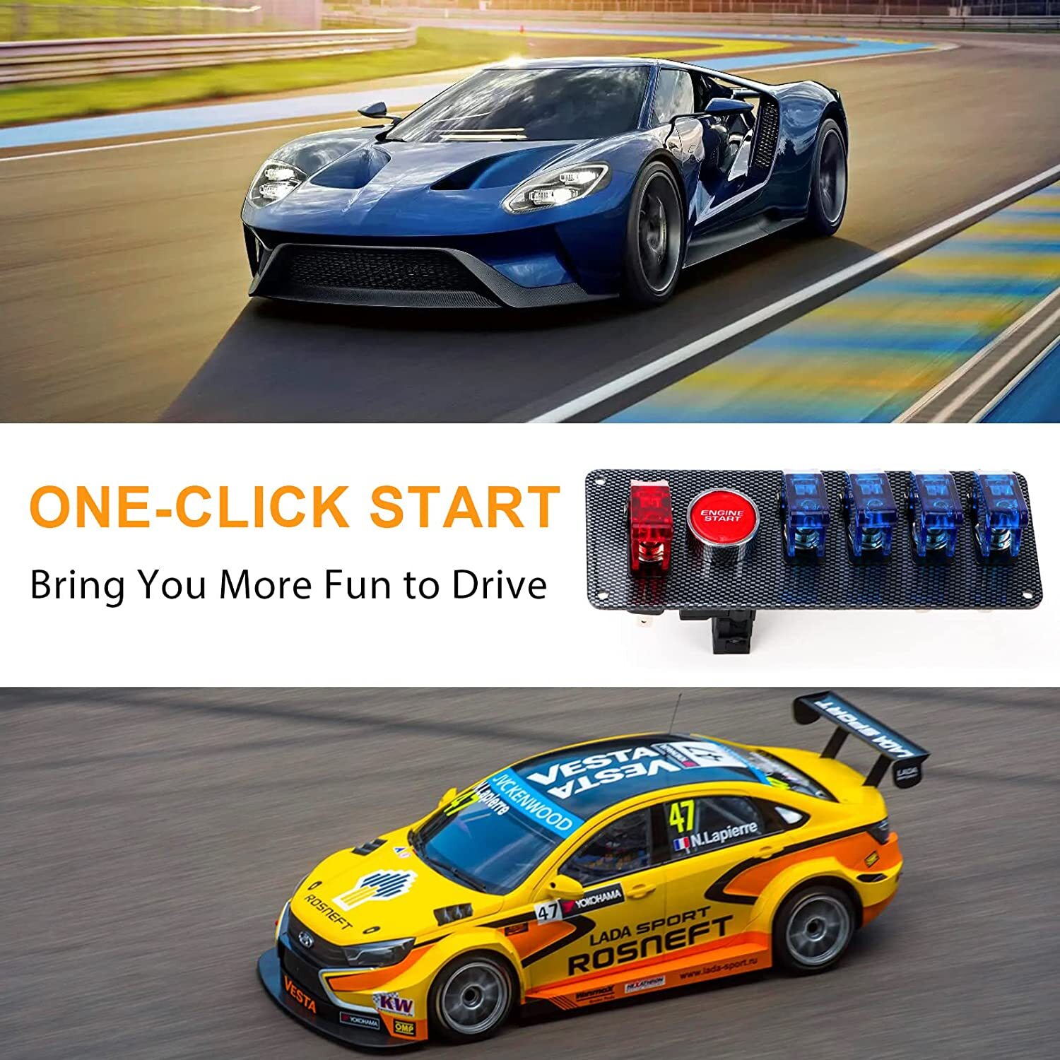 Carbon Ignition Switch Panel Engine Start Push Button LED 12V Toggle Racing Car