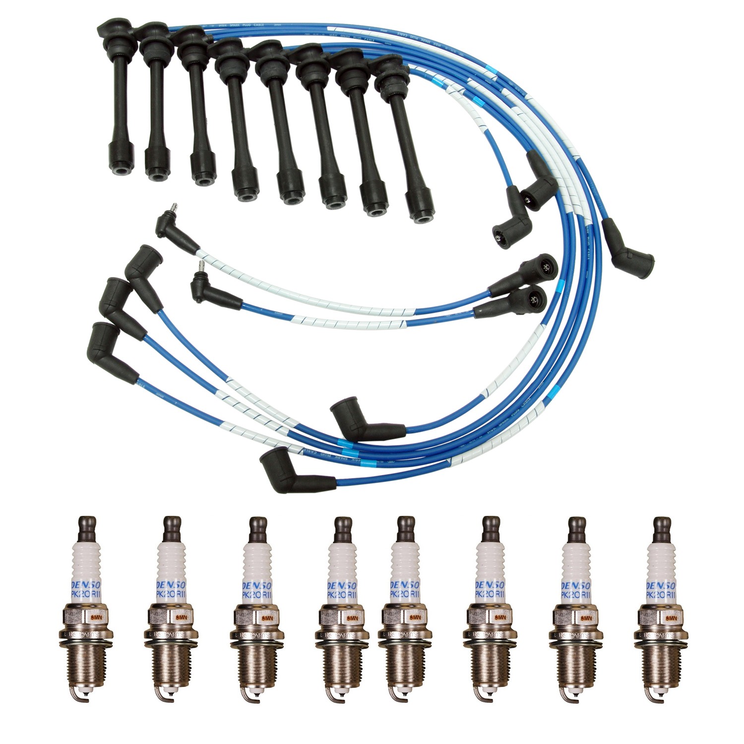 NGK 5mm Wire Set 8 Denso Platinum Spark Plug Kit For Lexus LS400 SC400 4.0L V8