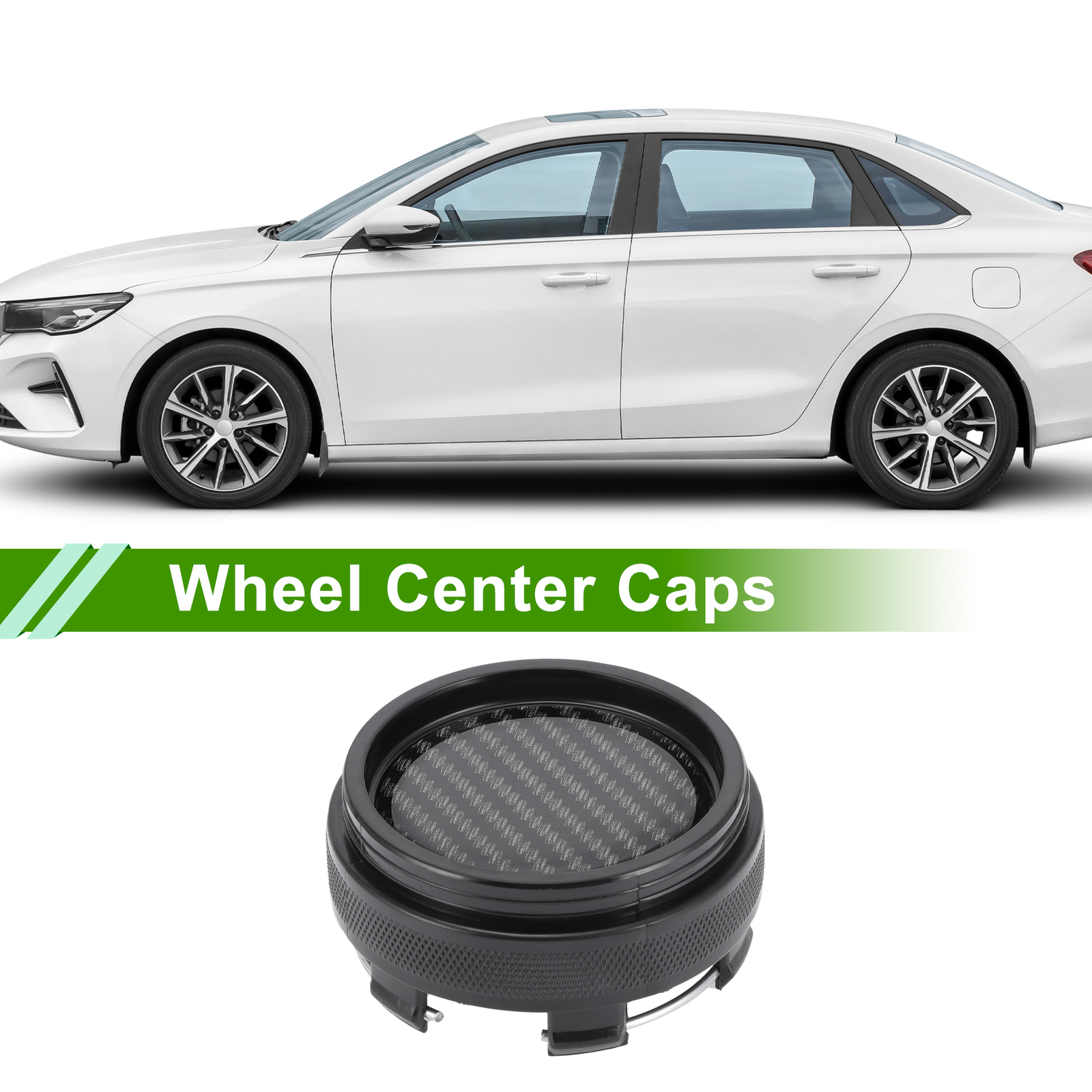 Wheel Center Caps 66mm/2.60″ Black 1 Pcs with Black Carbon Fiber Pattern Sticker