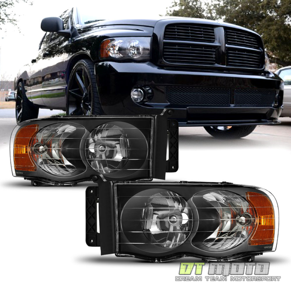 2002 2003 2004 2005 Dodge Ram 1500 2500 3500 Black Headlights Headlamps Set L+R