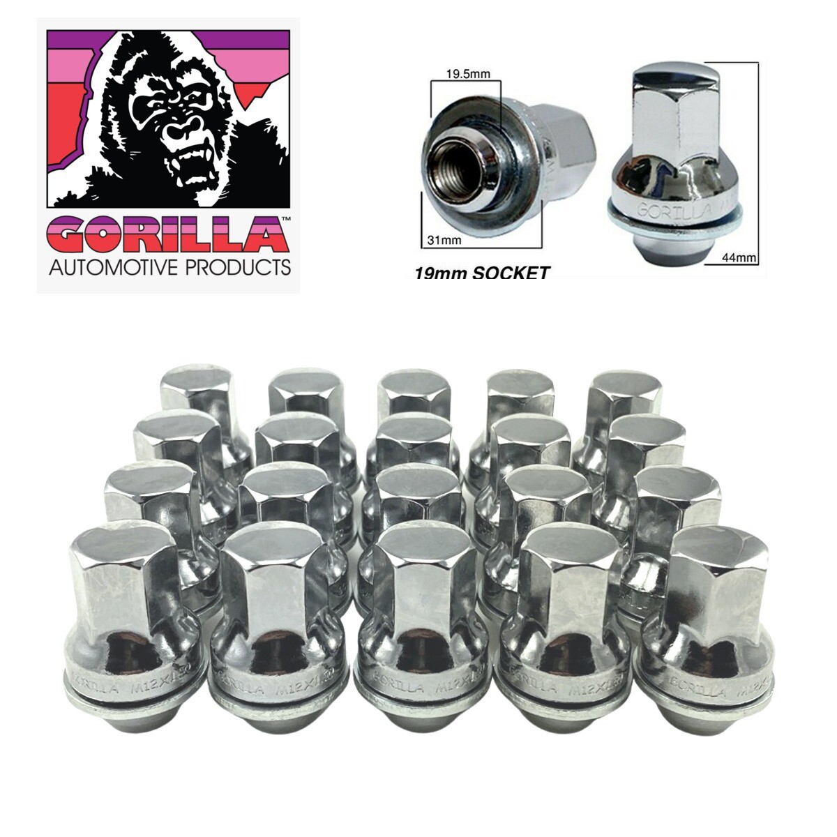 20 GORILLA JAGUAR 12×1.5 OEM STOCK FACTORY STYLE WHEEL RIM MAG CHROME LUG NUTS