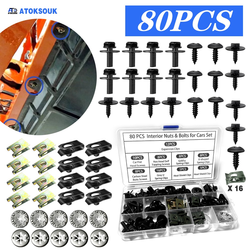 80pcs For Lexus Engine Splash Fastener Fender Liner Body Bolts U-nut Clips