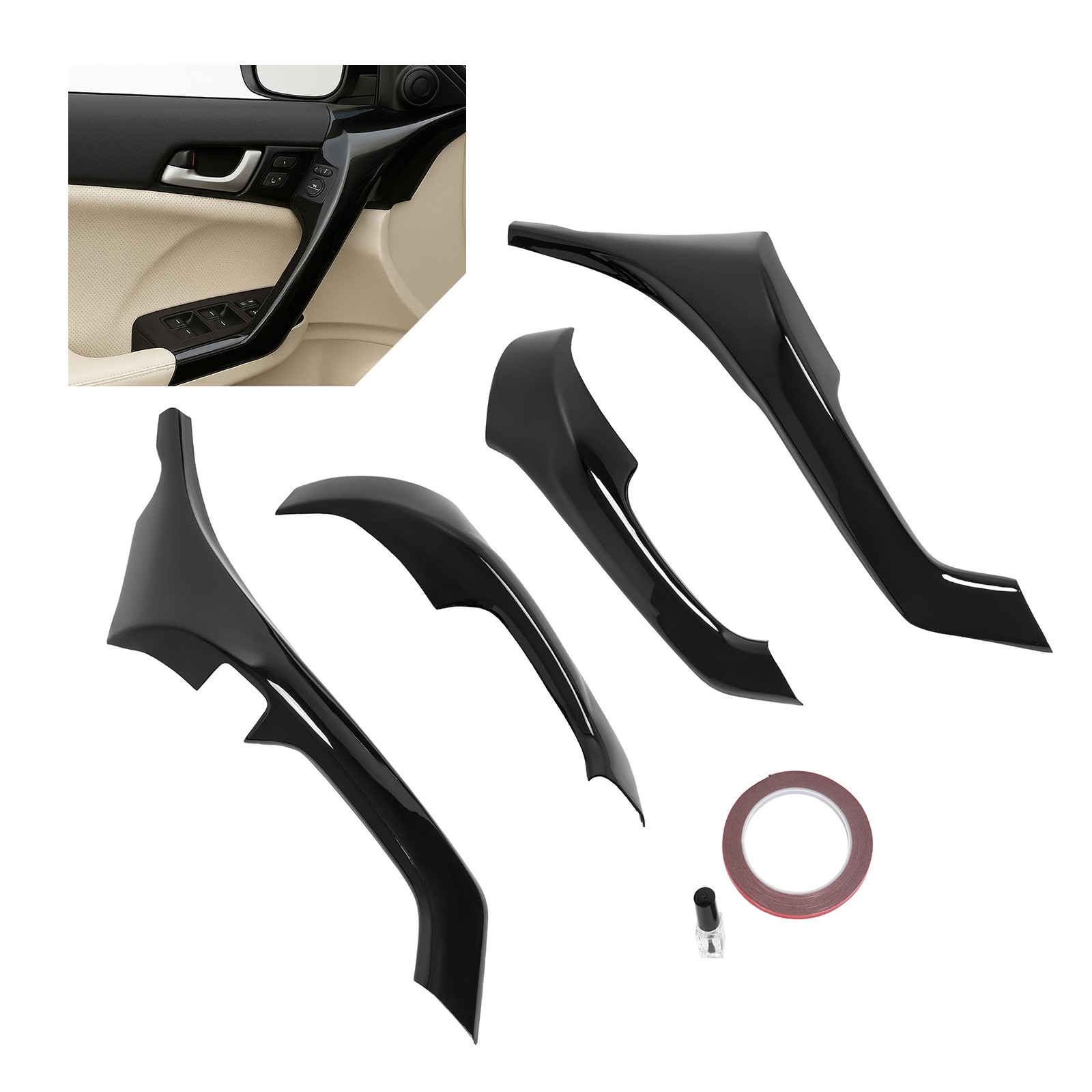Fits Acura TSX 2009-2014 Interior Door Armrest Cover Trim Gloss Black 4Pcs