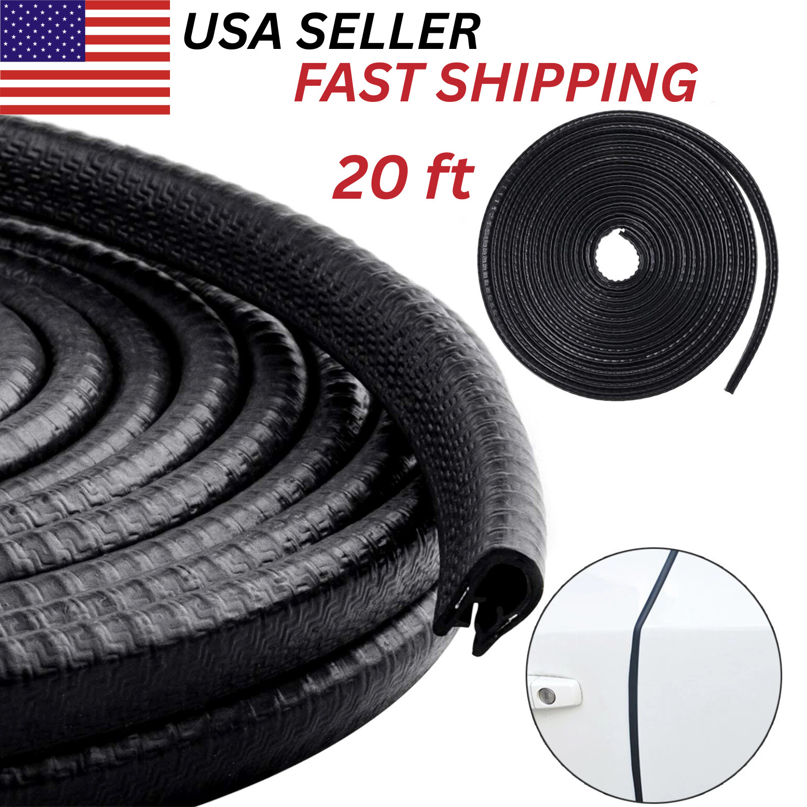 20ft U-Shape Car Door Edge Guard Molding Trim Rubber Edge Strip Seal Protector
