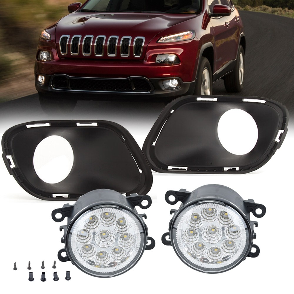 LED Fog Light Driving Lamp W/ Frame Cover For Jeep Cherokee 2014 2015 2016 2017