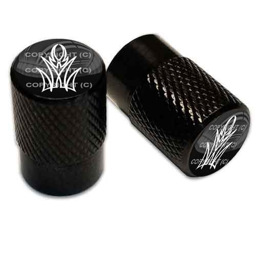 2 Black Billet Aluminum Knurled Tire Valve Caps – Pinstripe On Black