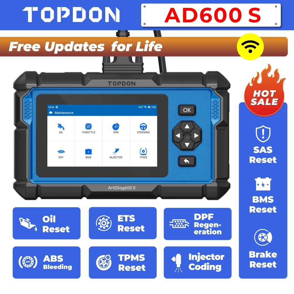🔥2026 TOPDON AD600S Engine ABS SRS SAS AT Diagnostic Scan Tool 9 Reset Services