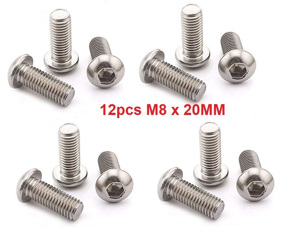 12pcs STAINLESS M8 x 20mm Bolts Hex Round Screws BO01S
