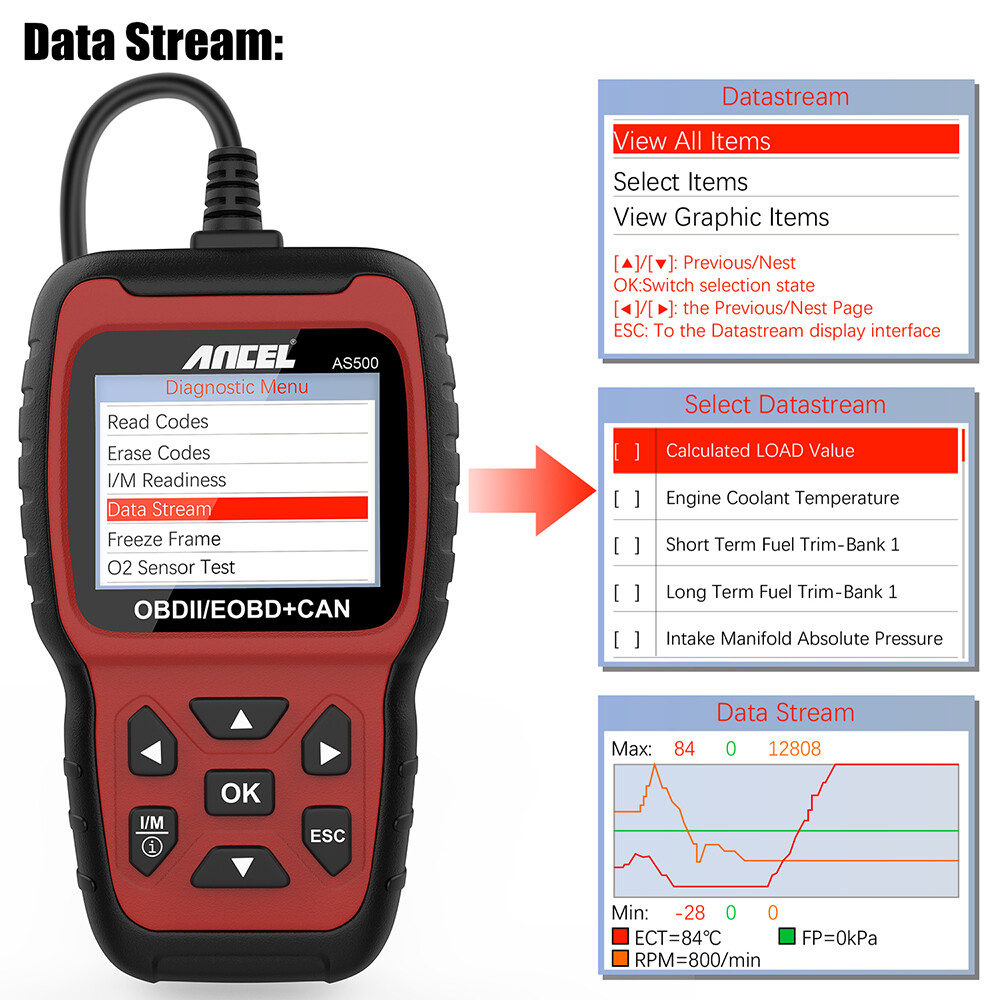 Ancel AS500 OBD2 Code Reader Clear & Reset Engine Light Scanner Diagnostic Tool