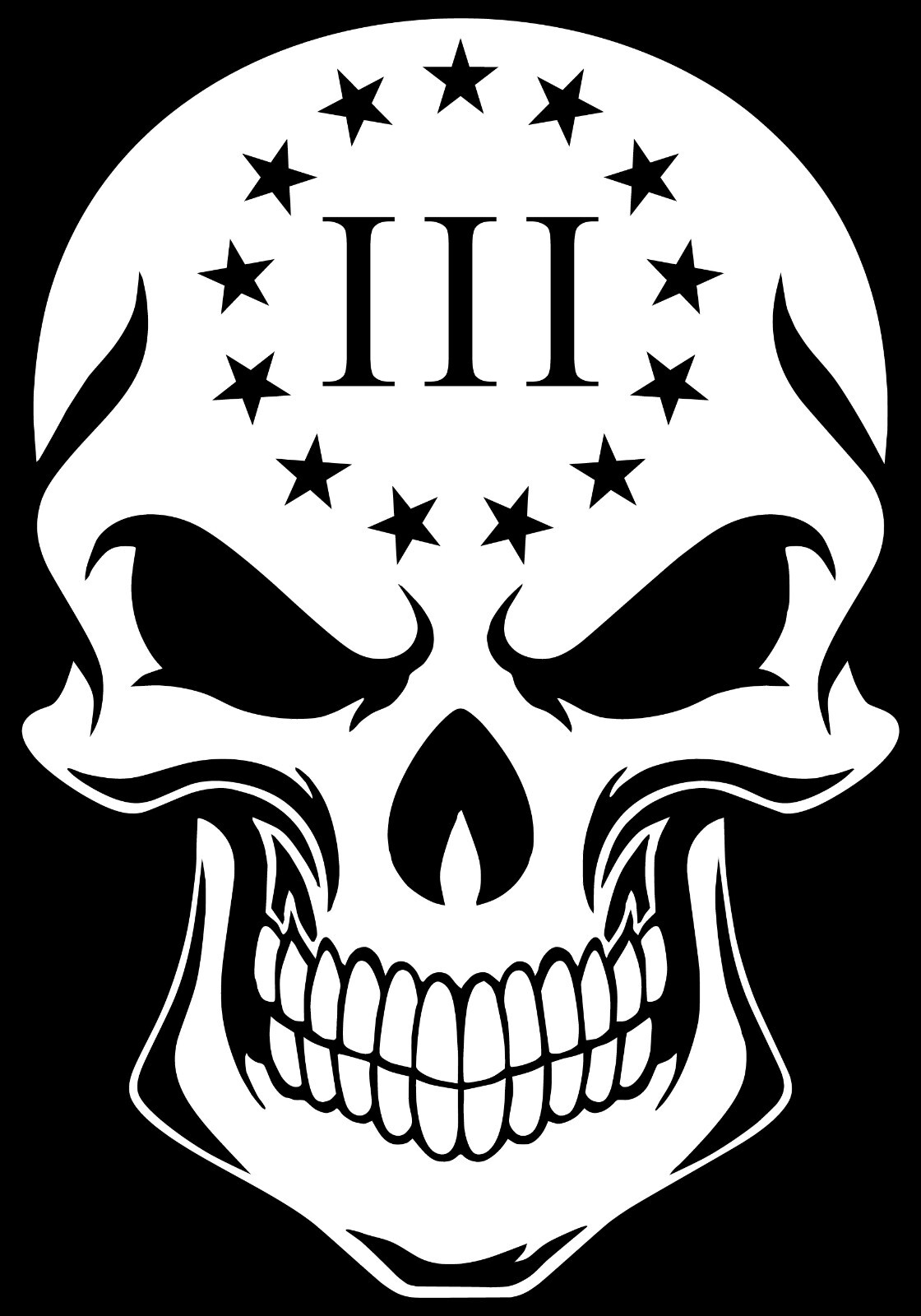 13 Colonies Percenter 3 Logo Solid Skull Vinyl Decal Multiple Colors and Sizes