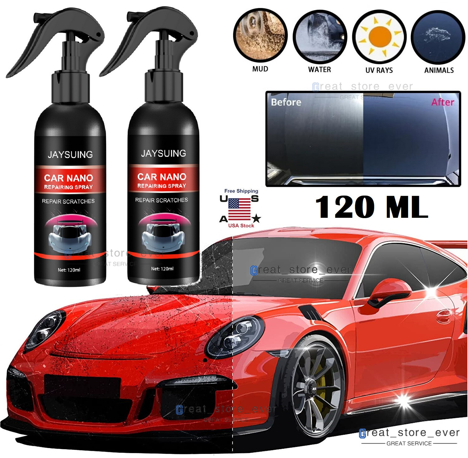 2× Car Scratch Repair Nano Spray Scratch Remove Ceramic Coating Paint Sealant US