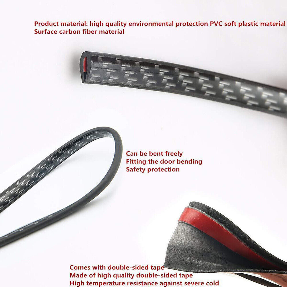 5M Carbon Fiber Car Door Moulding Scratch Protector Strip Edge Guard Trim Rubber