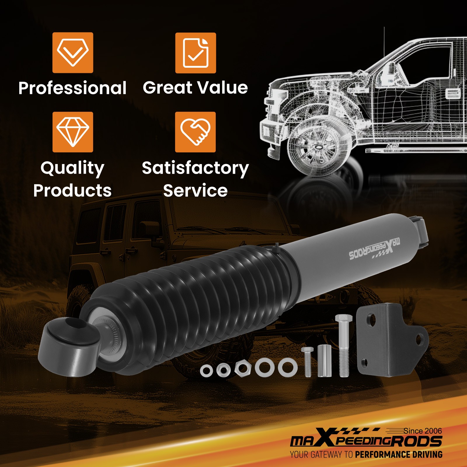 maXpeedingrods Steering Stabilizer For Jeep Wrangler JKU 2007-2010 Zinc Plating