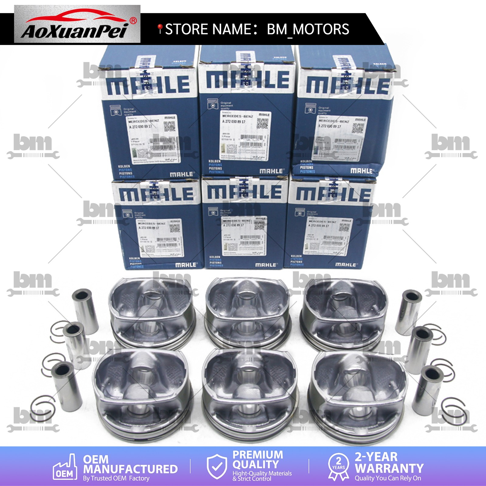 6x Piston & Ring 92.9+0.5mm Φ22mm For Mercedes-Benz C350 E350 GLK350 3.5 M272