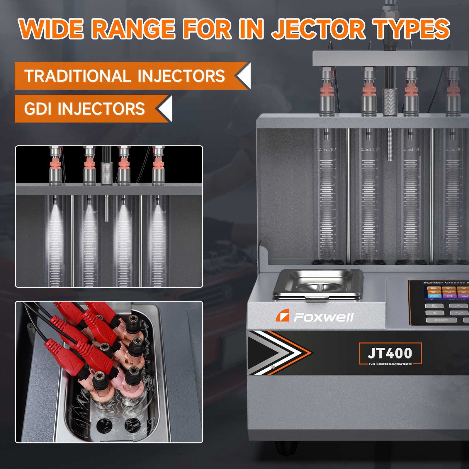 Foxwell JT400 Ultrasonic Injector Cleaner & Tester 4-Cylinder GDI For Car/Moto