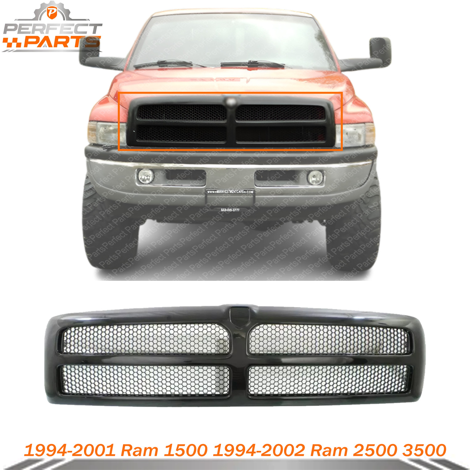 New Grille Assembly Matte Black Plastic For 1994-2002 Dodge Ram 2500 / Ram 3500
