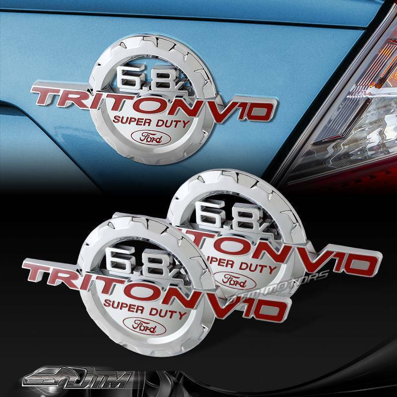 Red/Chrome 6.8L Triton V10 Super Duty Fender Emblem Badge For Ford F250 F350