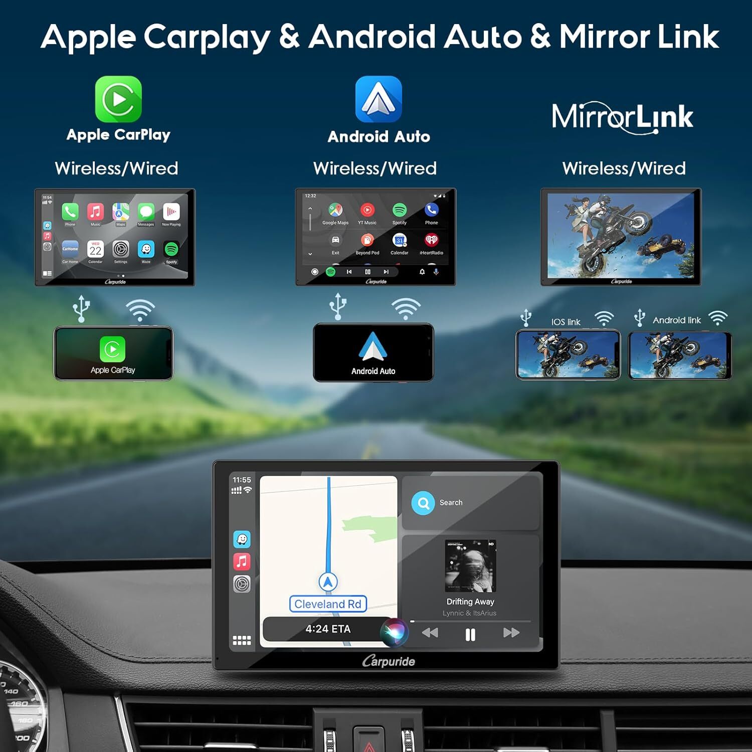 CARPURIDE C98 Wireless 9’’ Apple Carplay Android Auto GPS Navigation Car Stereo