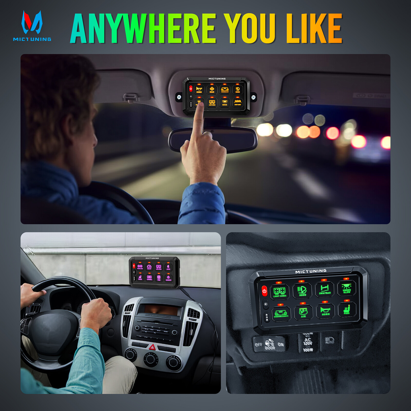 MICTUNING Upgrade P1S RGB 8 Gang Switch Panel Light Bar Electronic Relay 12V/24V