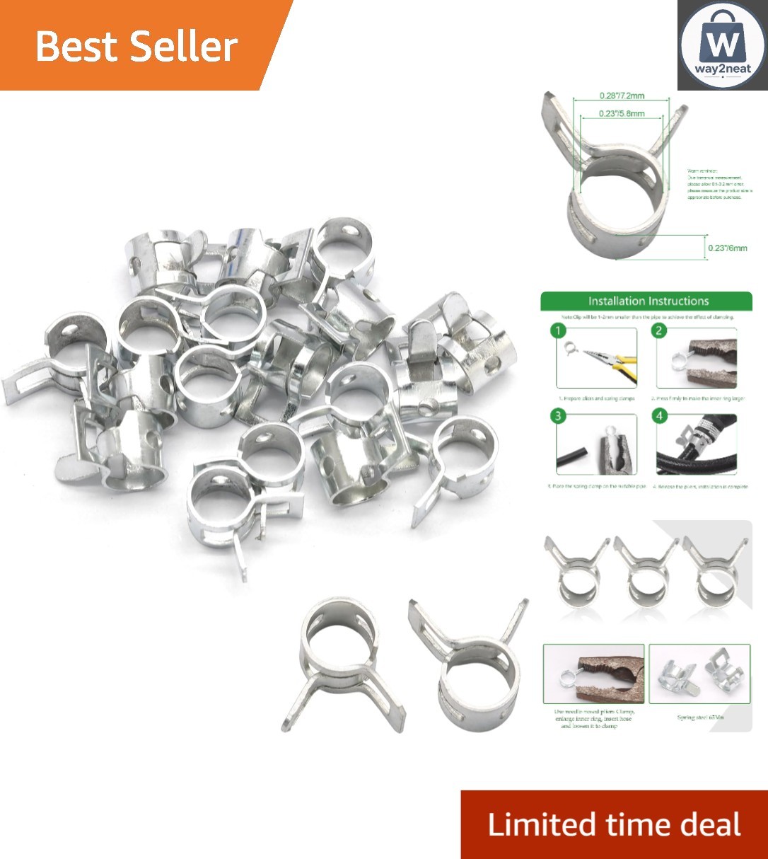 Reliable 1/4″ ID Silver Hose Clamps – 20 Pcs for Optimal Sealing and Durability