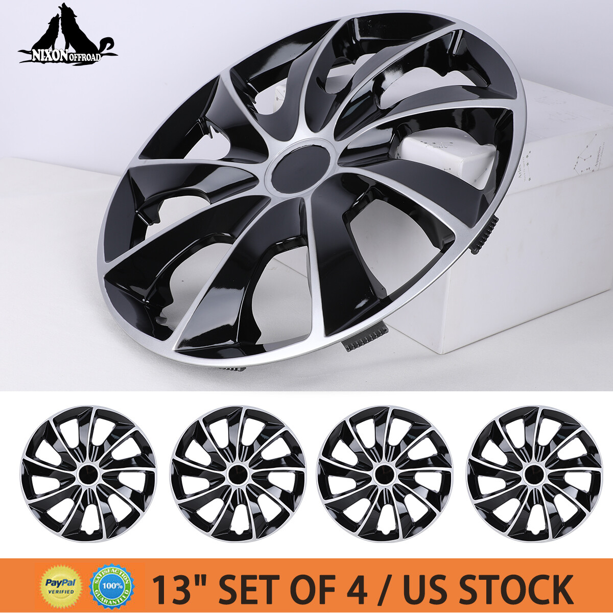 New Upgrade 13″ Set of 4 Wheel Covers Snap On Hub Caps for R13 Tire & Steel Rim