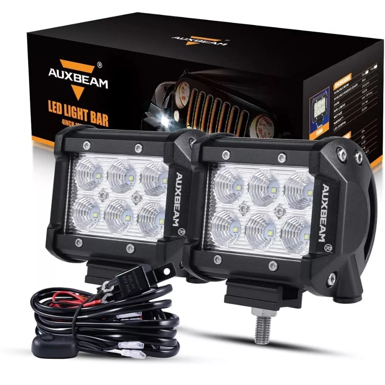 AUXBEAM 4″INCH 18W LED Work Light Bar Flood Pods Offroad Fog Lamp 4WD Pickup ATV
