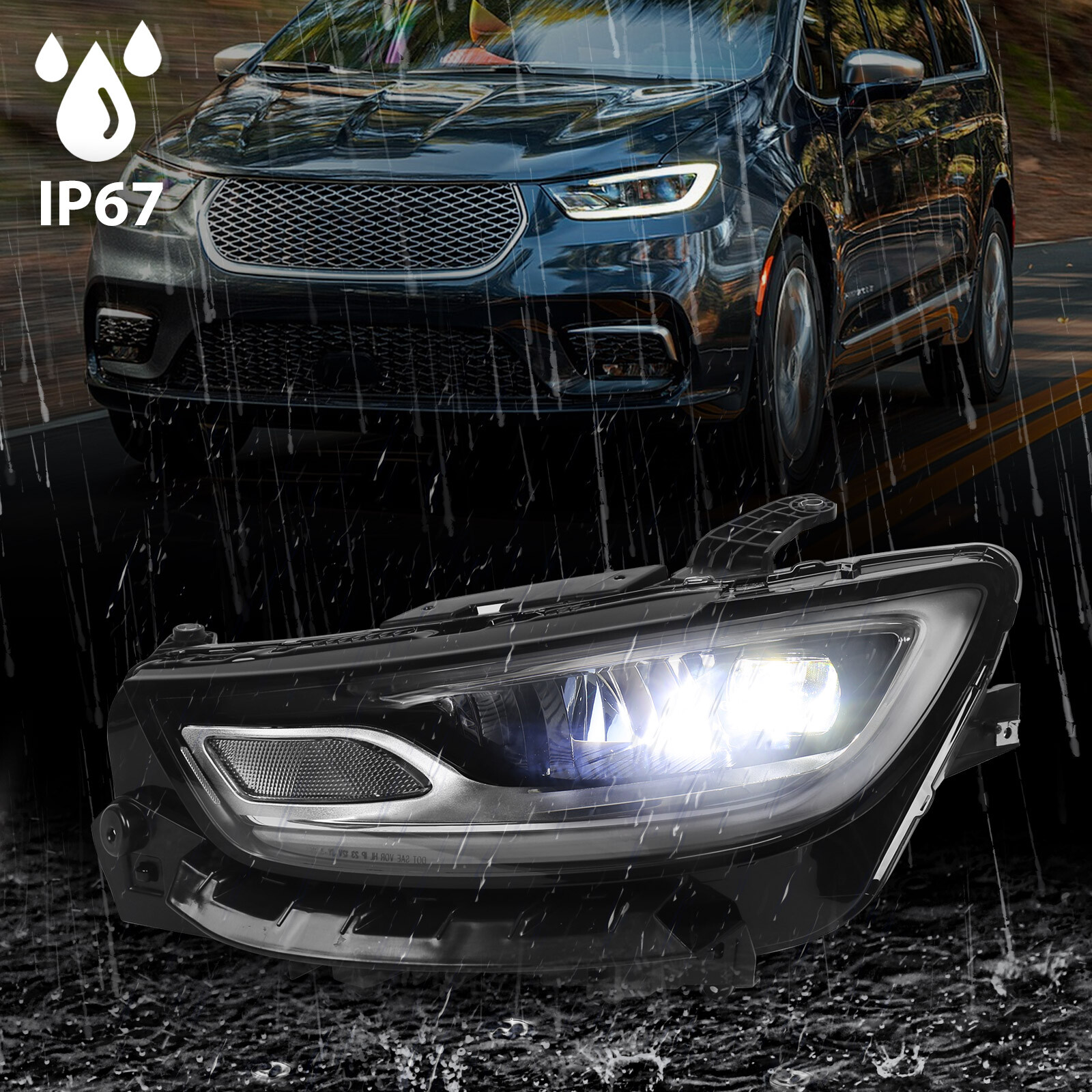 Pair For 2021-2024 Chrysler Pacifica LED DRL Projector Headlights Headlamps