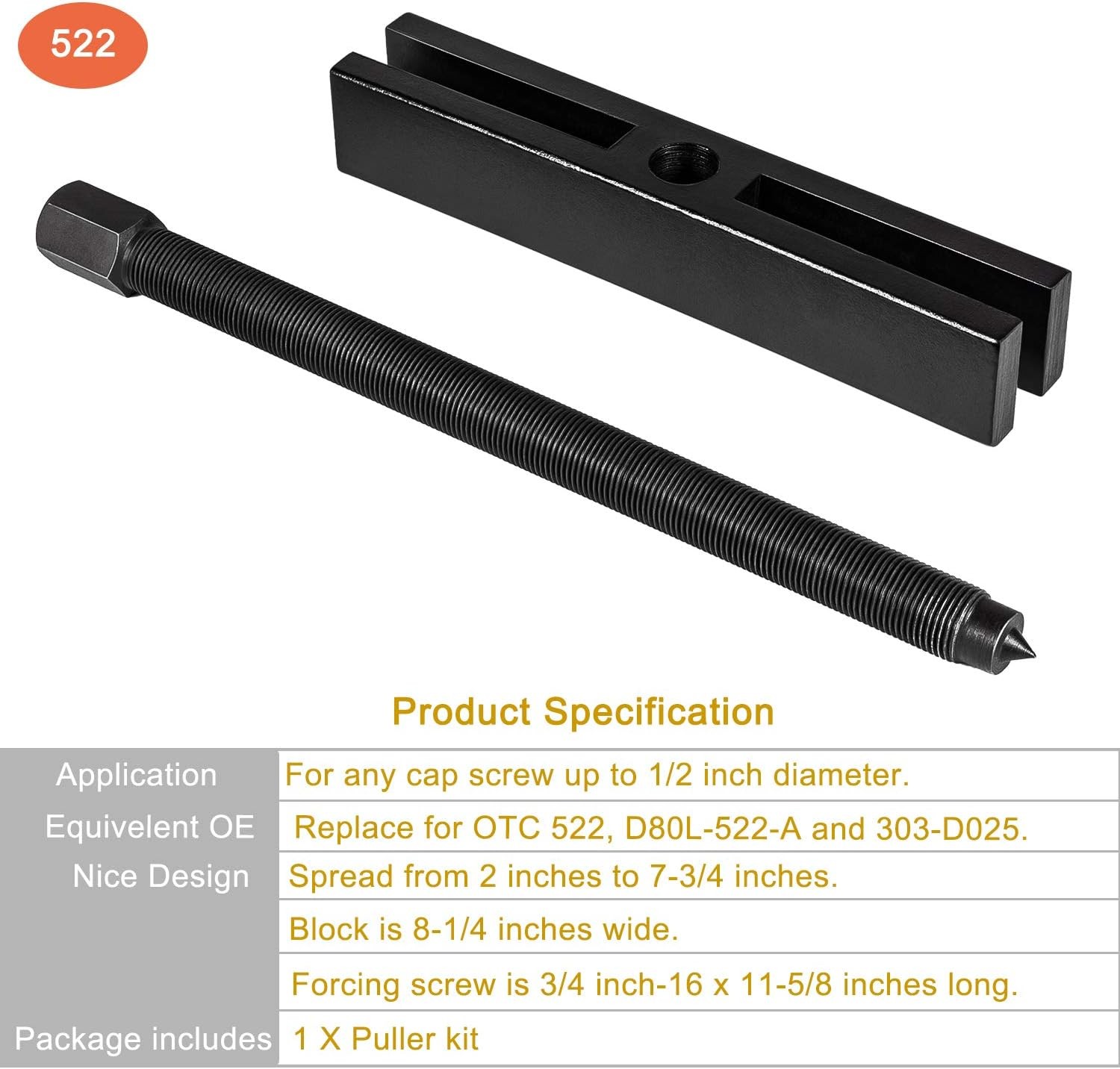 522 Large Gear and Pulley Puller Replace OTC 522 & 7393 Tapped Holes (2 Pack)