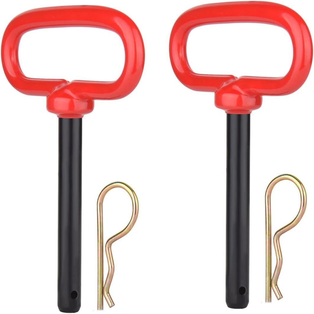 2 Pcs 3/8 inch Trailer Hitch Pin and Clip Tow Red Handle 3/8*4 in