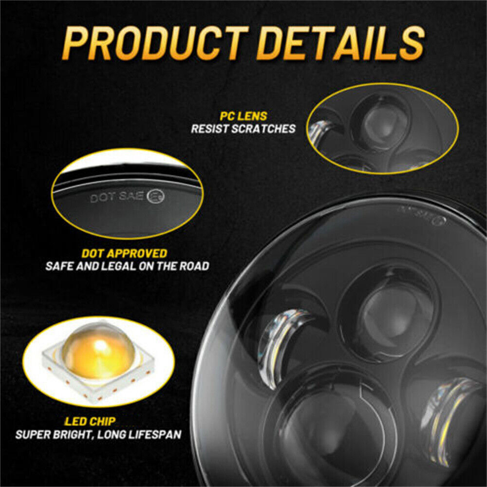 For VW Beetle 1967-1979 Black 7″ Inch Round LED Headlights High Low Beam White