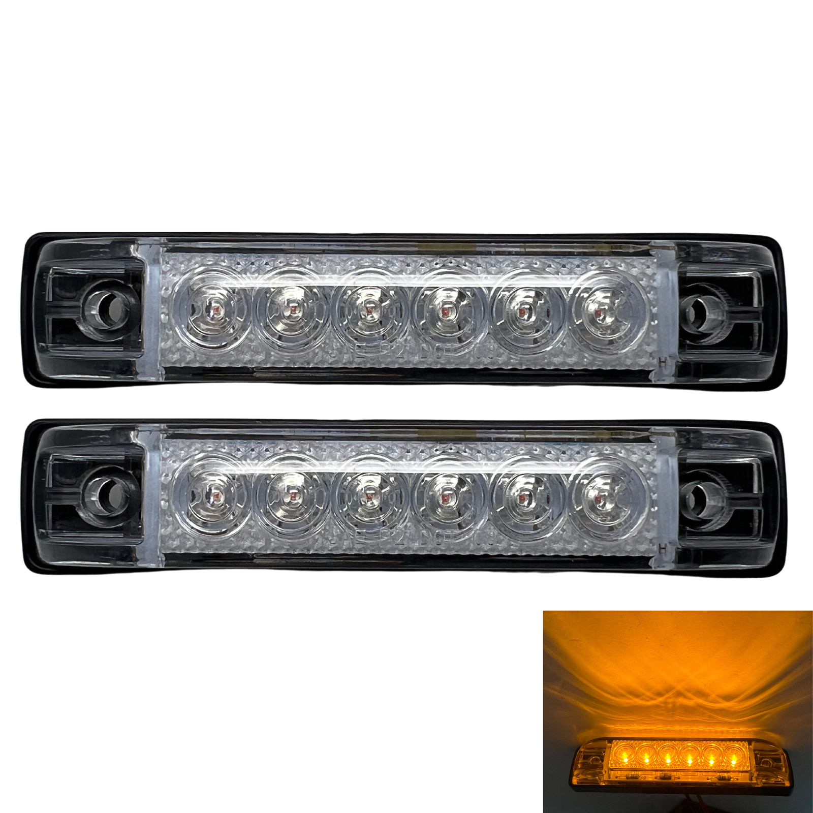 4″x1″ Clear Lens Red Amber 6 Led Slim Trailer Side Marker Clearance Lights 12V