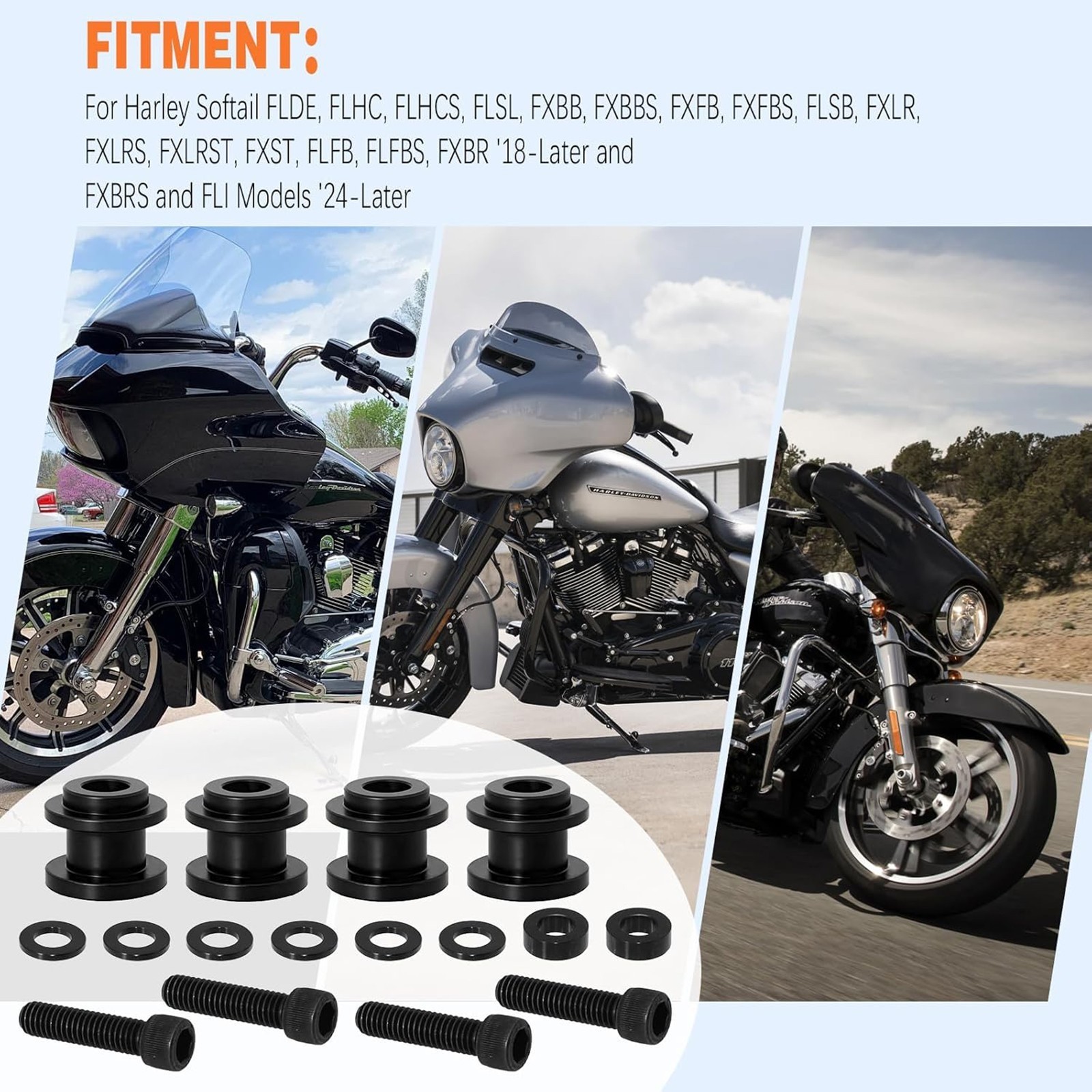 Black Hold Fast Sissy Bar Docking Hardware Kit For Harley Softail 2018-25 Models