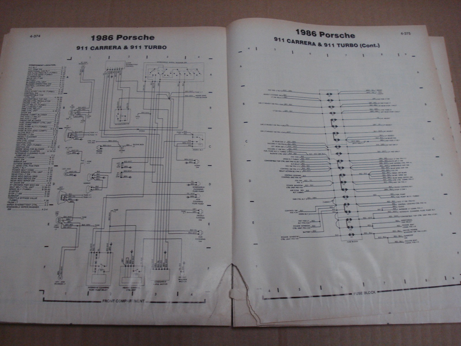 1986 Porsche 911 Carrera & 911 Turbo Wiring Diagrams/Schematics