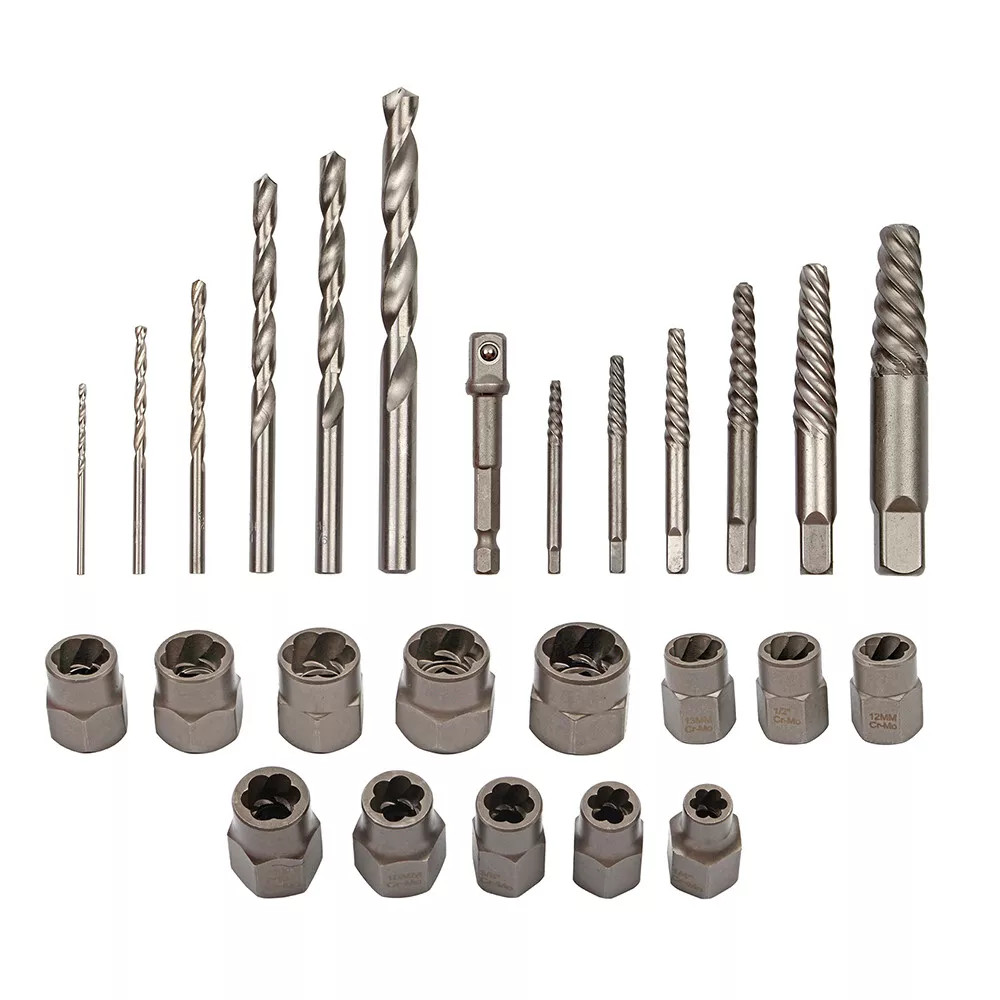 26PCS Screws Bolt Extractor Set W/Drill Bit Kit Lug Nut Extraction Sockets