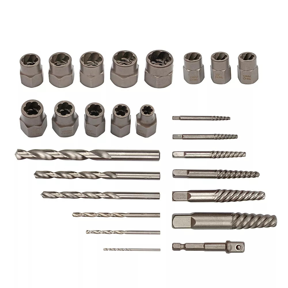 26PCS Screws Bolt Extractor Set W/Drill Bit Kit Lug Nut Extraction Sockets