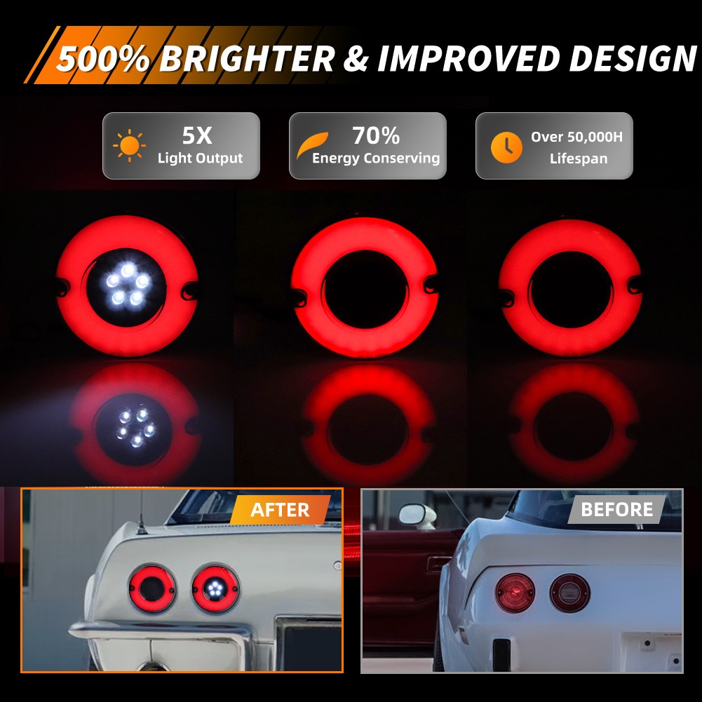 4X Smoked Red LED Rear Tail Light & White Backup Lamps For 1975-1979 Corvette C3