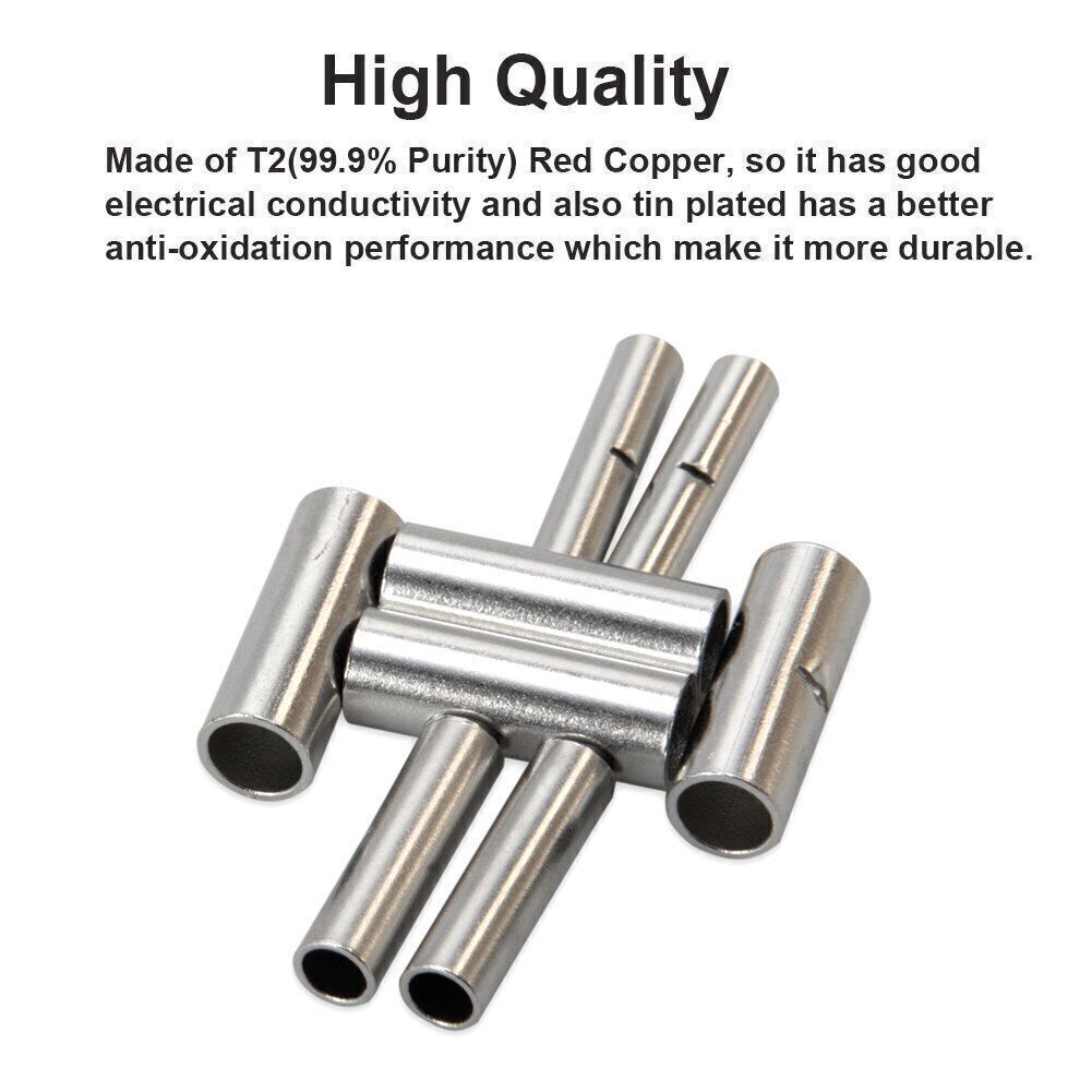 100PCS Bare Copper Butt Connectors Splice Crimp Wire Terminals Non-Insulated