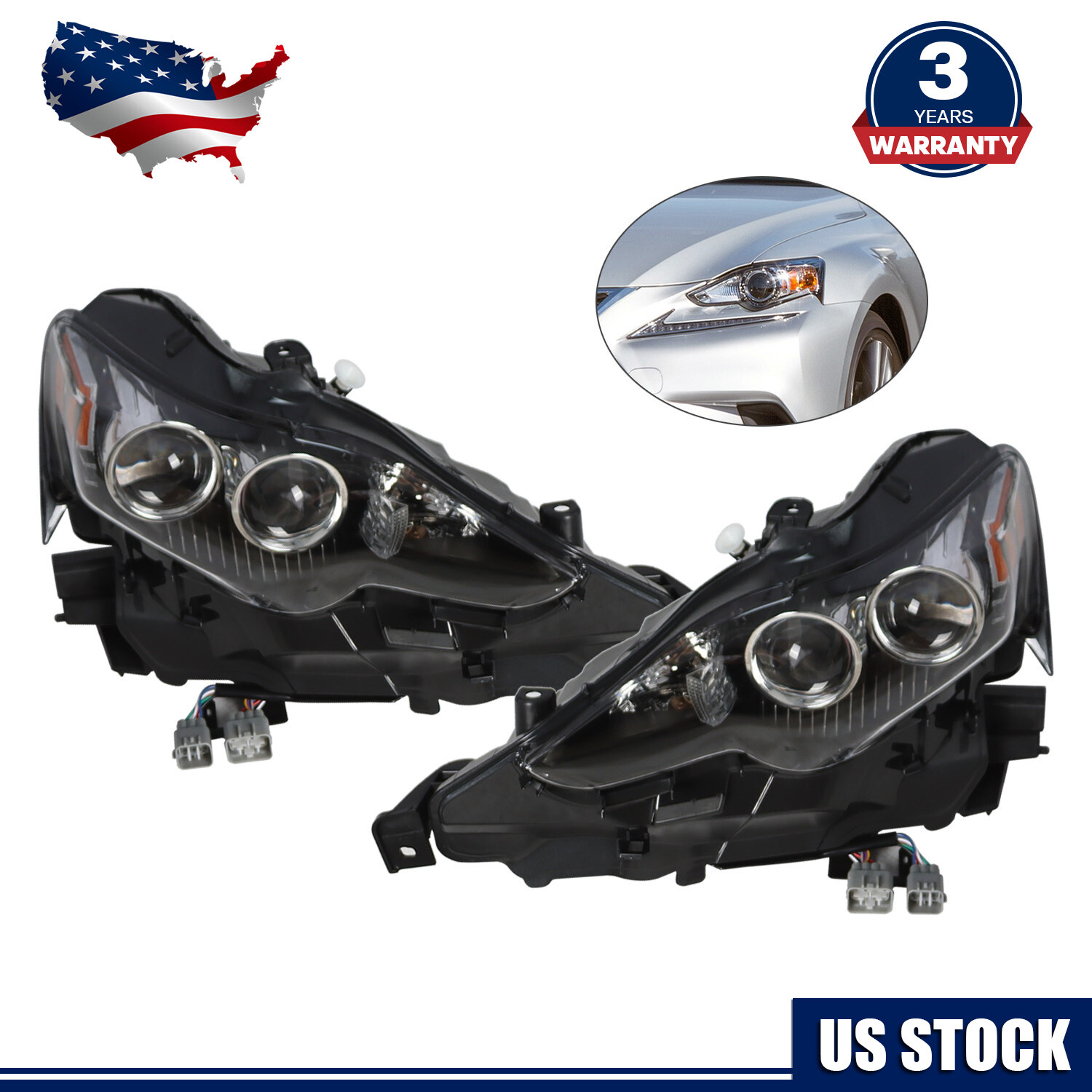 For 2014-2016 Lexus IS250 IS350 LED Headlight Assembly Pair Side Set Lamps