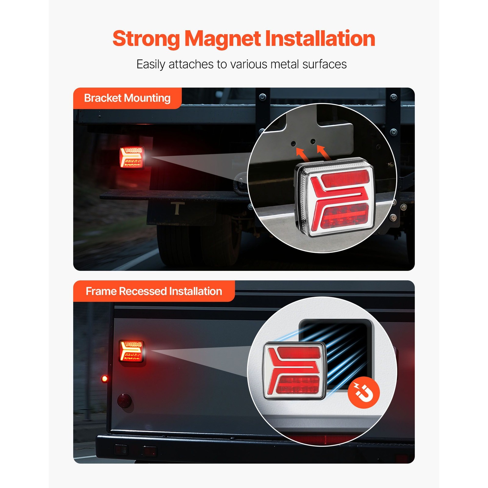 2PCS Square Magnetic LED Trailer Tail Light Kit 12V IP67 Waterproof 24ft Cable
