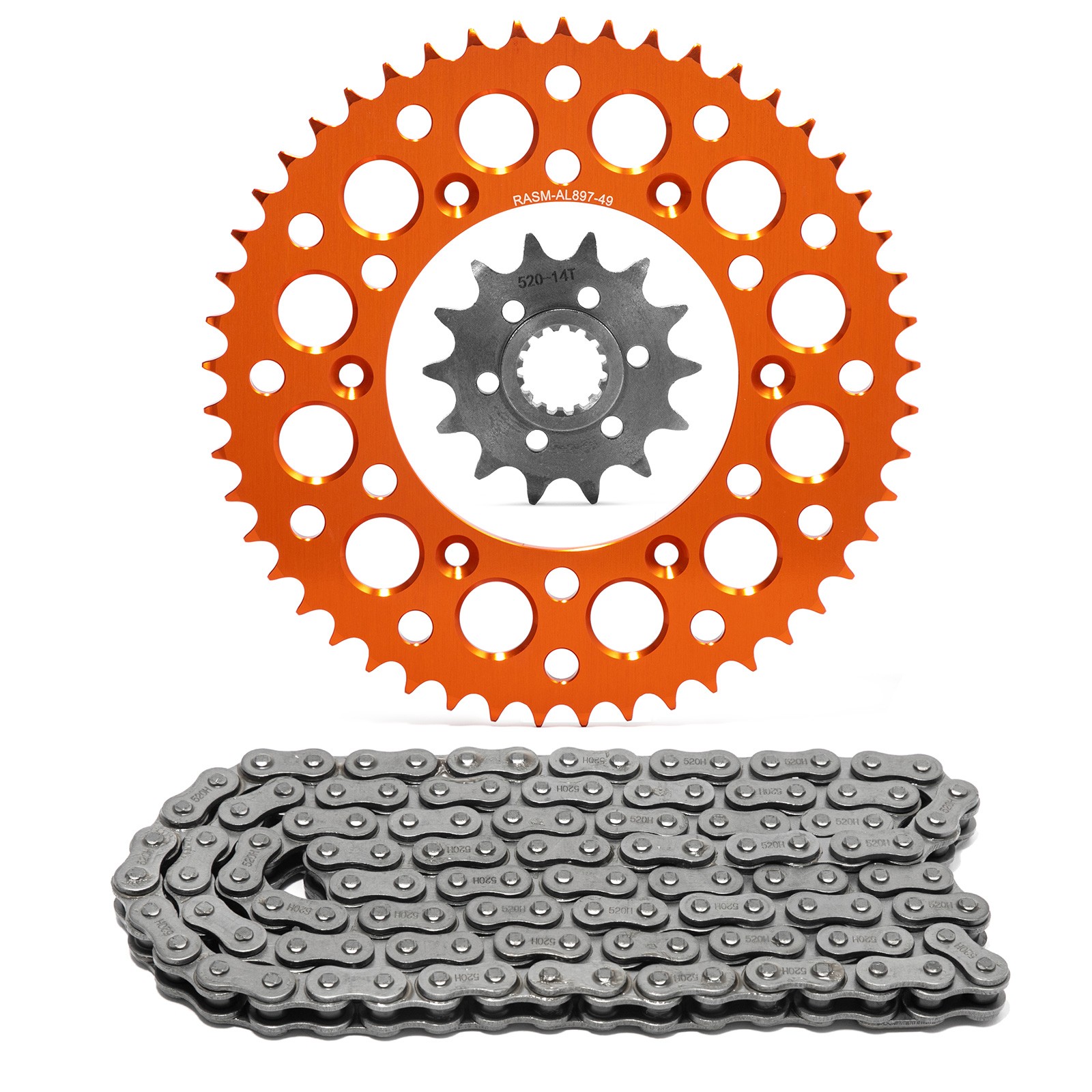 For SX-F EXC XC-F 520 Pitch F+R 14T 49T Non O-Ring Chain and Sprocket Kit Orange