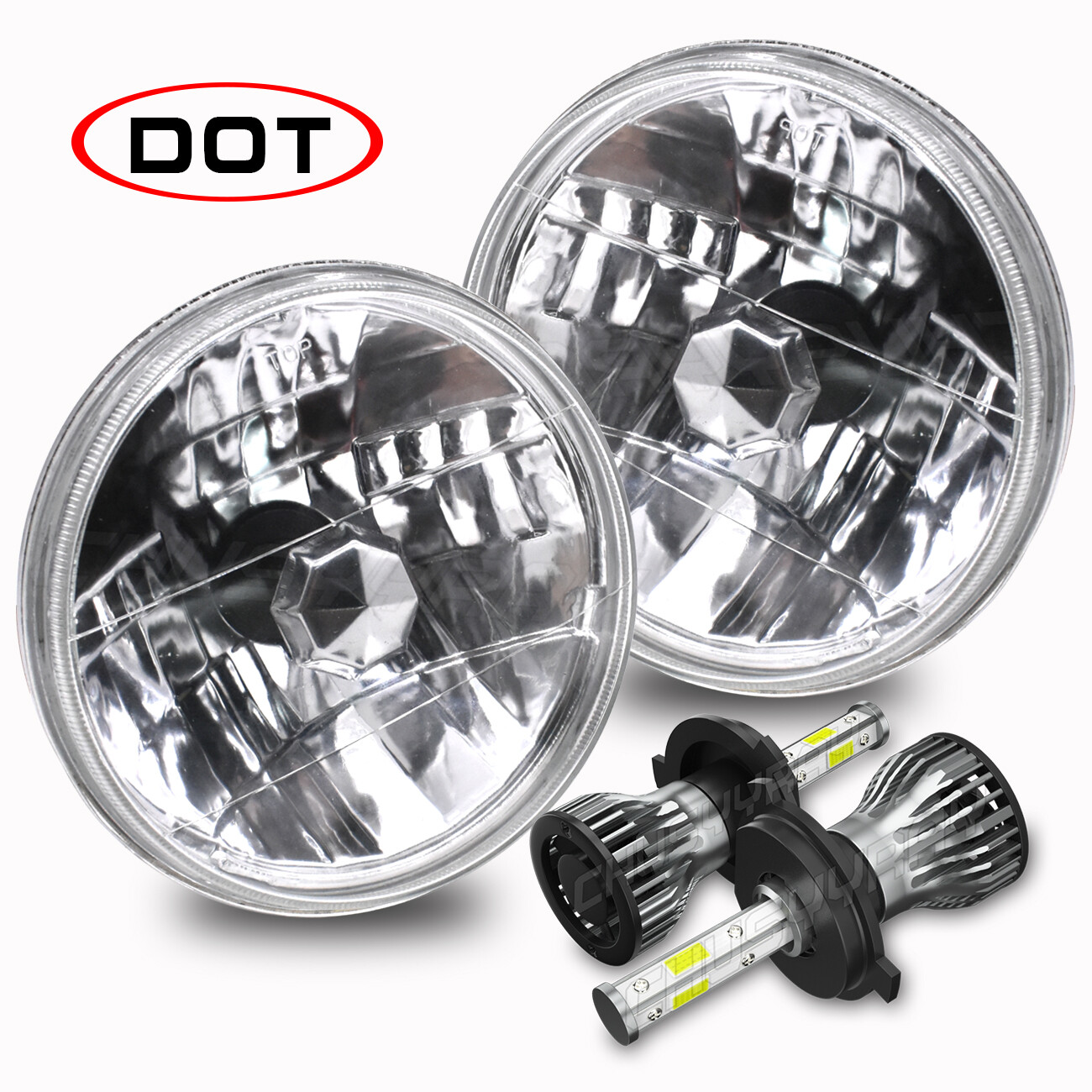 For 1990-1997 Mazda Miata Pair 7Inch Round LED Headlights Hi Lo Beam H4
