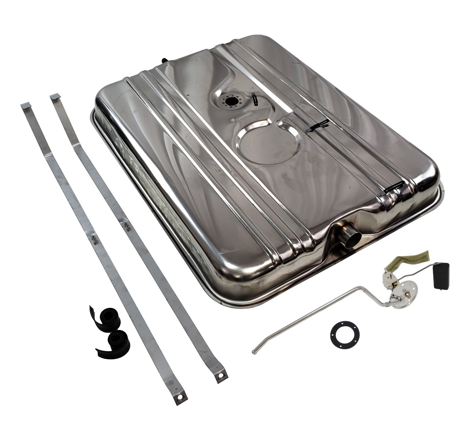 62-64 Cadillac STAINLESS gas tank with 1 line fuel sending unit & strap kit