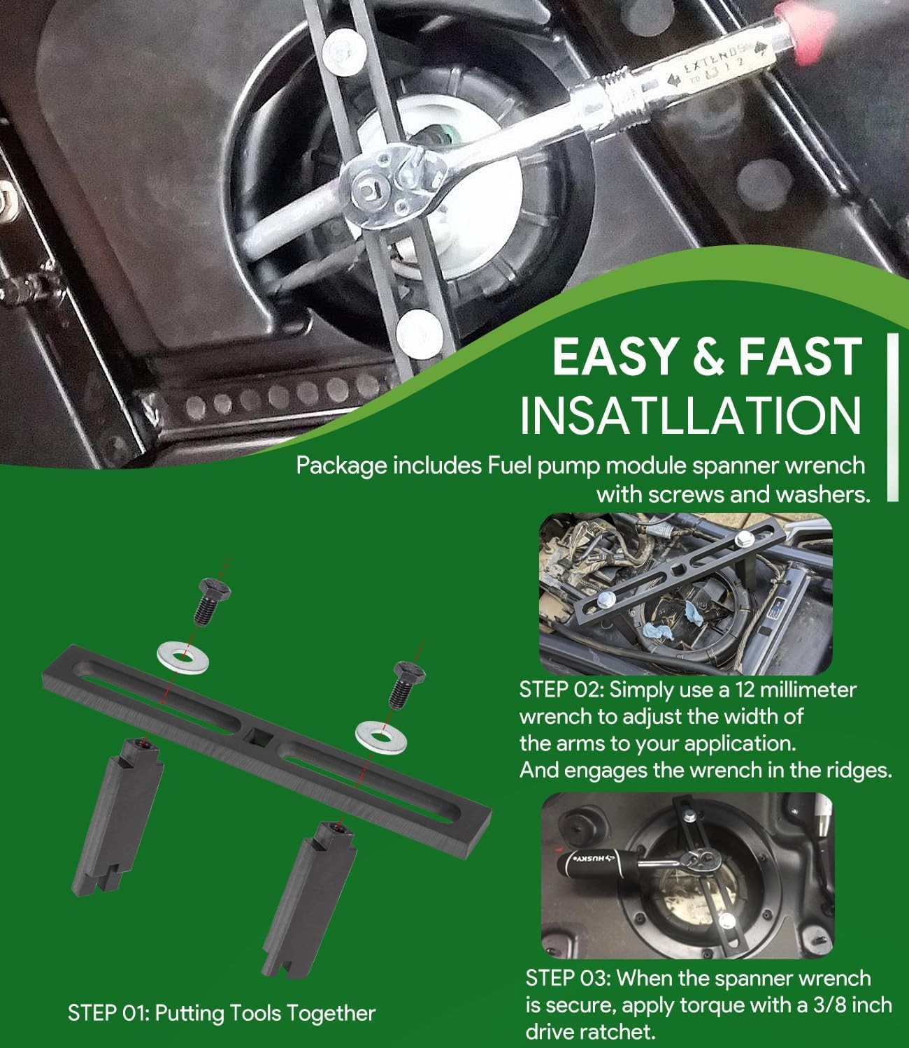 Fuel Pump Tank Lid Cover Adjustable Spanner Wrench Removal Tool For Chrysler BMW