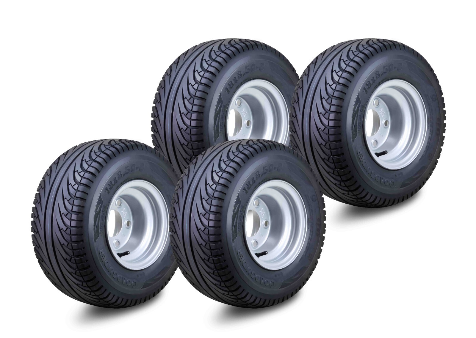 4 ROADGUIDER Golf Cart Tire Wheel Assembly 18X8.5-8 w/4 Lugs on 4″ Silver Rim