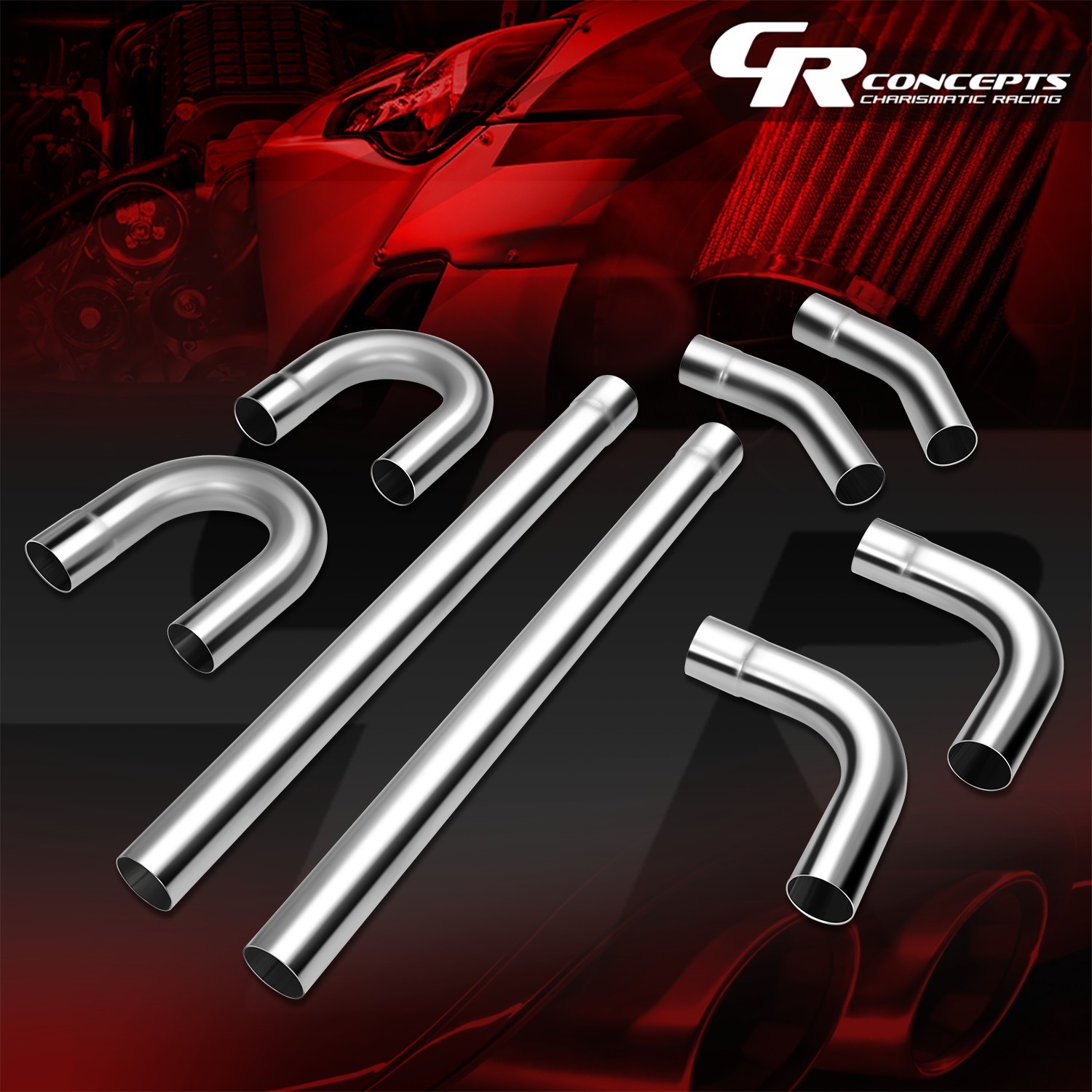 3.5 Inch OD 8Pcs Mild Steel DIY Custom Exhaust Pipe Tubing Straight Bend Kit