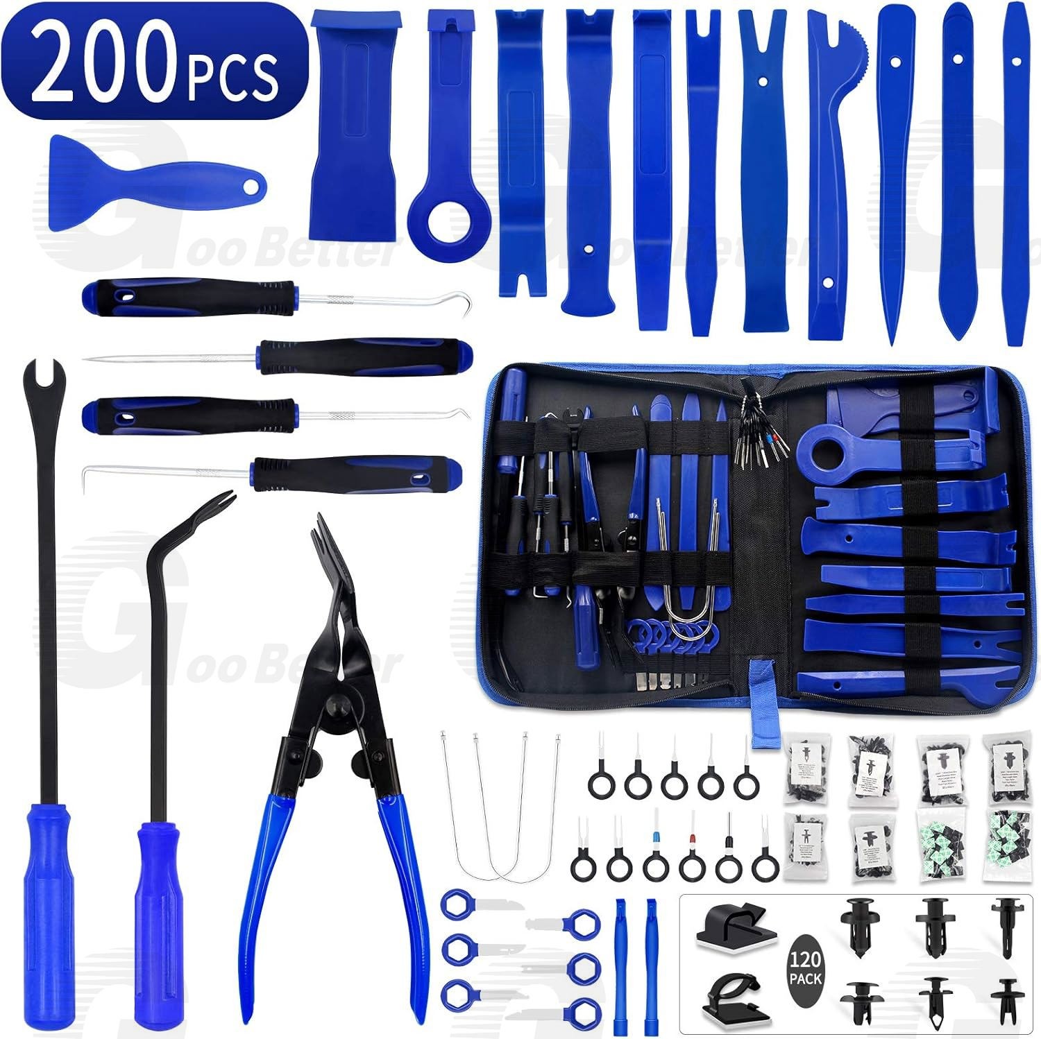 200Pcs Car Trim Removal Tool Set Hand Tools Pry Bar Panel Door Interior Clip Kit