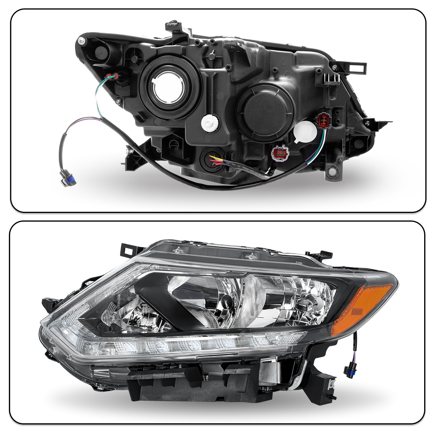 Headlights For 2014 2015 2016 Nissan Rogue Halogen w/LED DRL Lamps LH+RH Pair