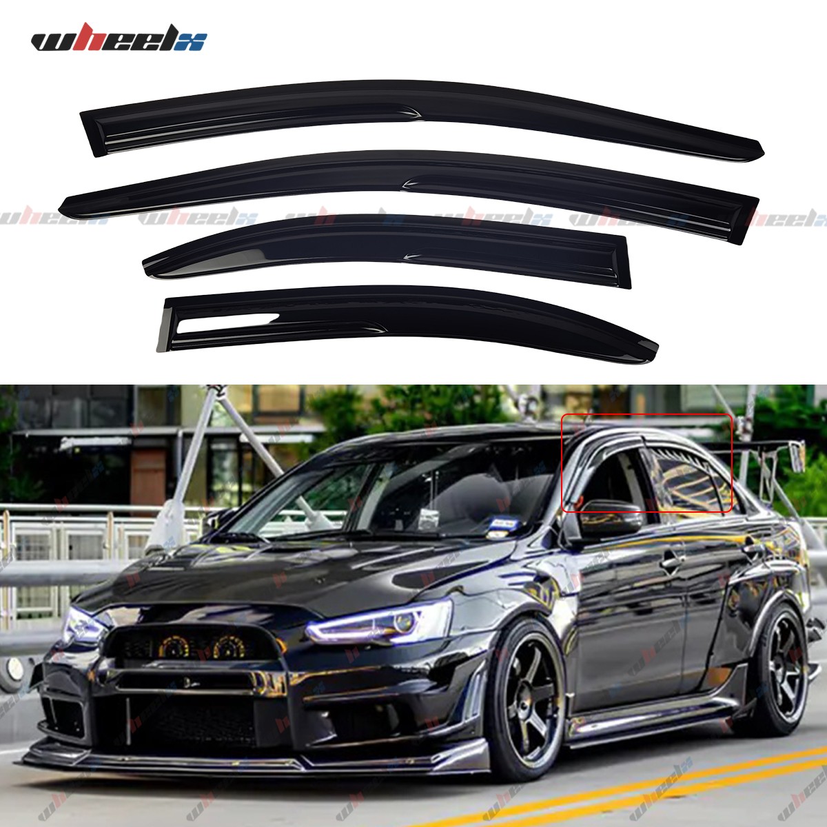 For 2008-17 Mitsubishi Lancer EVO JDM Mugen Style Window Visors Vent Rain Guards
