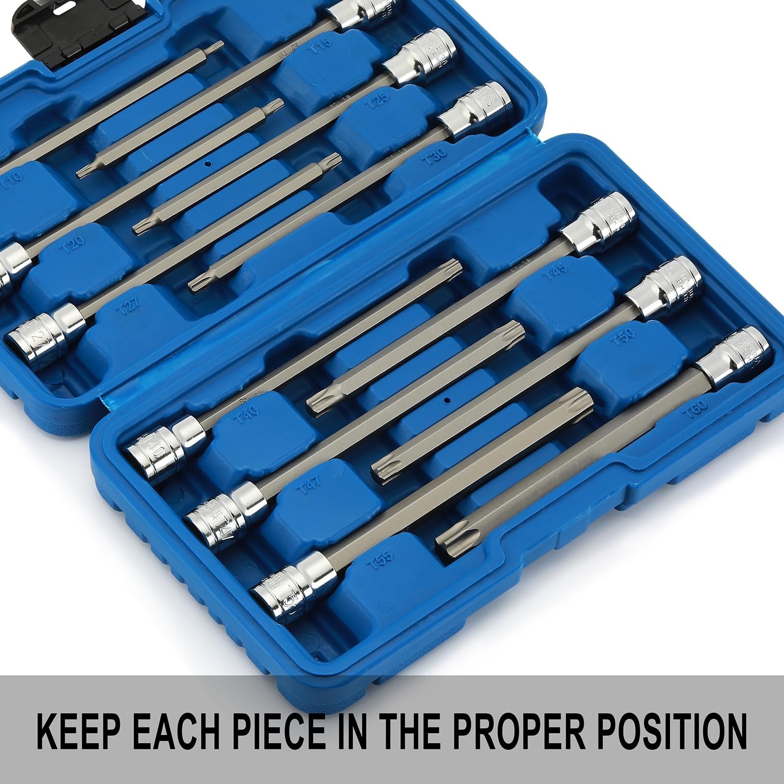 12PCS Extra Long Torx Bit Socket Set 3/8″ Drive, CR-V S2 Steel, T10-T60, 5.9″ Le