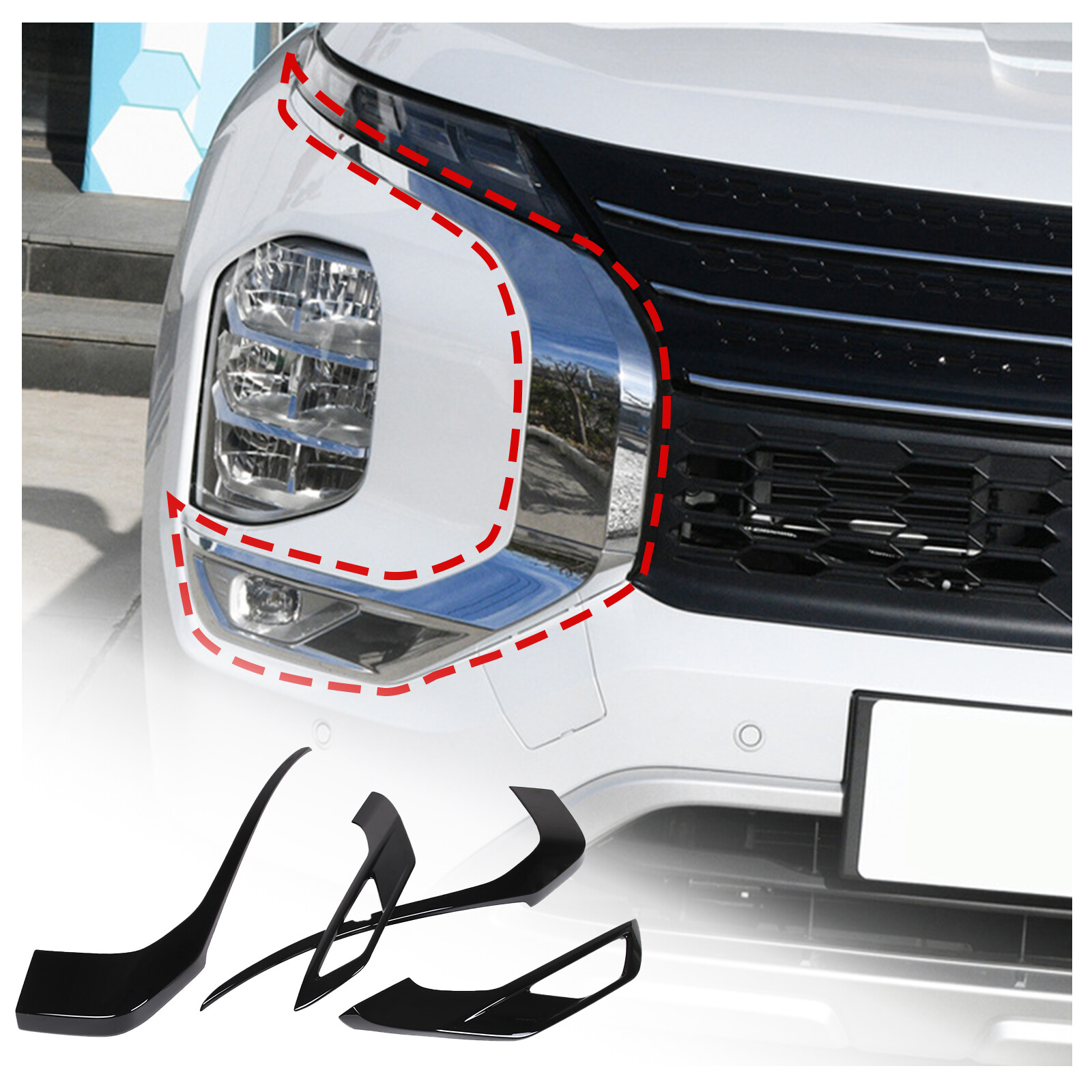 For Mitsubishi Outlander 2022 2023 Black Front Side Grille Molding Cover Trim